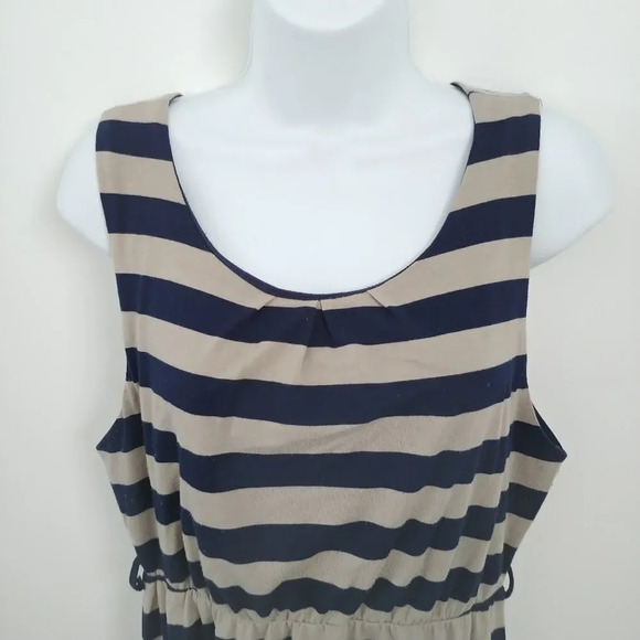 Twik Midi Sleeveless Dress, Stripes, Navy/Tan, L - Picture 2 of 6